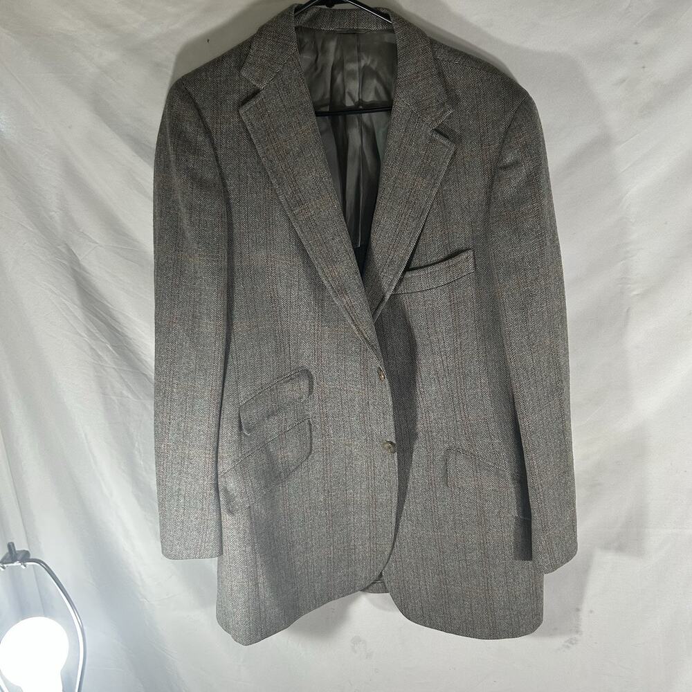 Chaps‎ Ralph Lauren Gray Herringbone Windowpane Wool Blazer Sport Coat Men